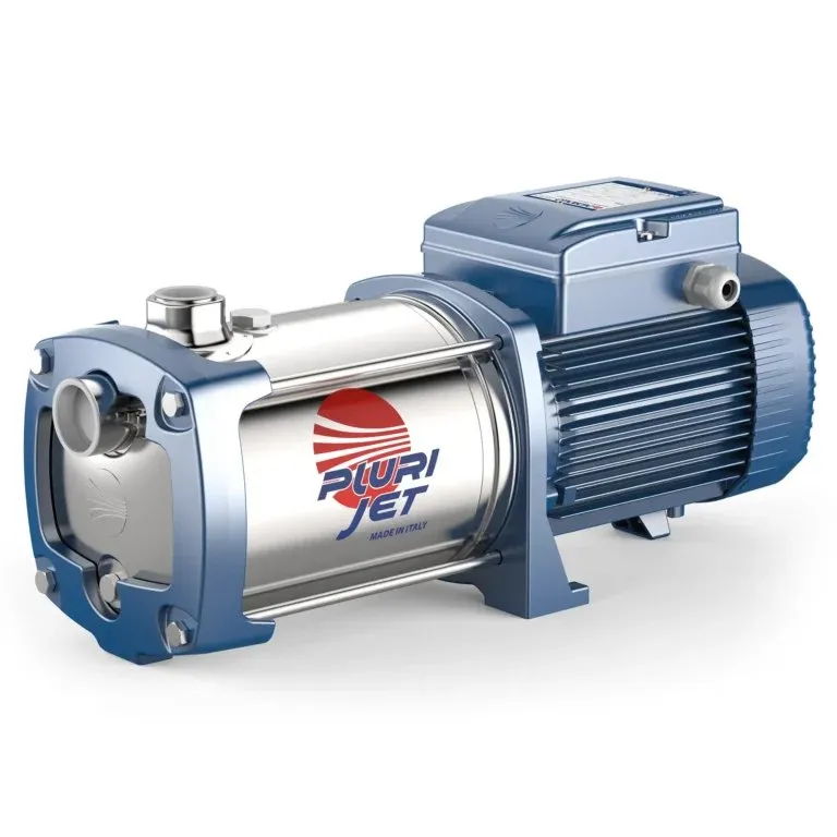 Electrobomba multietapas horizontal Pedrollo Plurijet con cuerpo de acero inoxidable y motor azul