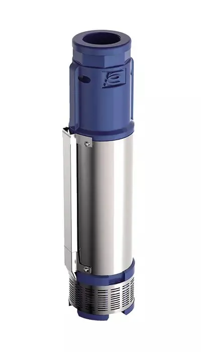 Bomba sumergible para pozo Panelli serie 140 PR de 6 pulgadas, cuerpo azul y camisa de acero inoxidable