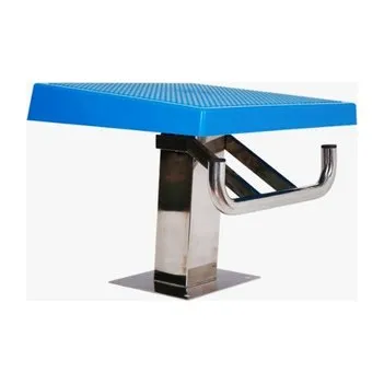 Pódium de salida para piscina con plataforma azul y columna de acero inoxidable