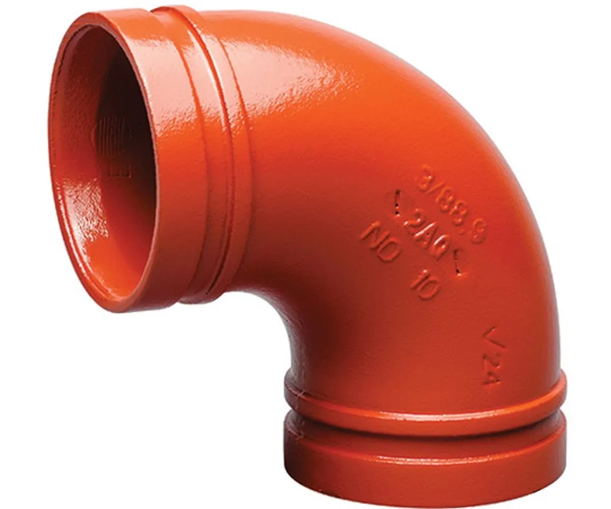 Codo ranurado de 90 grados de hierro fundido pintado de naranja (imagen referencial)