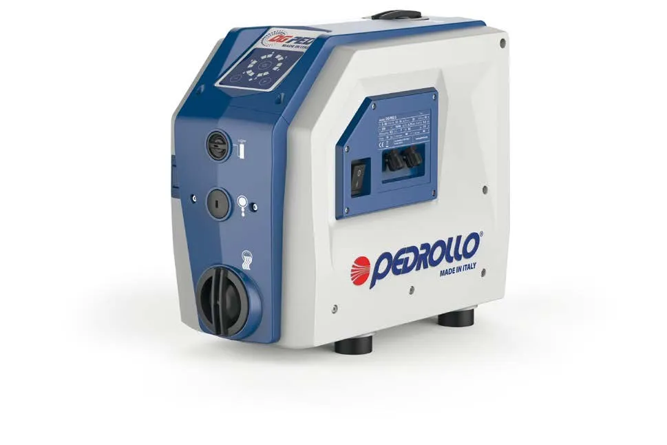Sistema de presurización Pedrollo DG PED con variador de velocidad, carcasa blanca y azul con panel de control