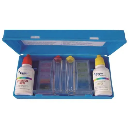 Kit de test Emaux para piscina en estuche azul con reactivos de pH y cloro y tubos comparadores