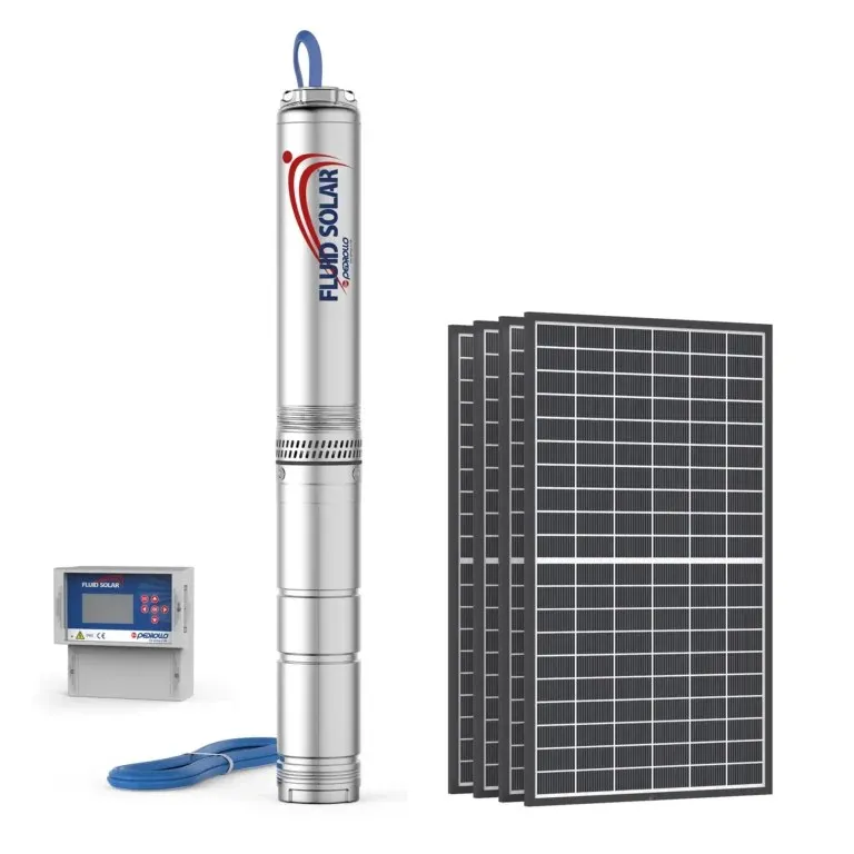 Bomba solar sumergible Pedrollo Fluid Solar con cuadro de control y paneles fotovoltaicos