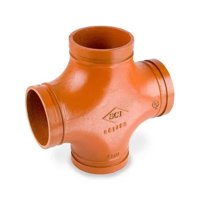 Cruz ranurada de hierro fundido pintada de naranja con cuatro extremos ranurados (imagen referencial)